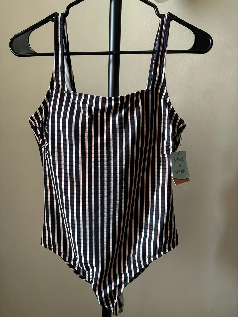 Shade & Shore Black and White Vertical Stripe One-Piece Swimsuit